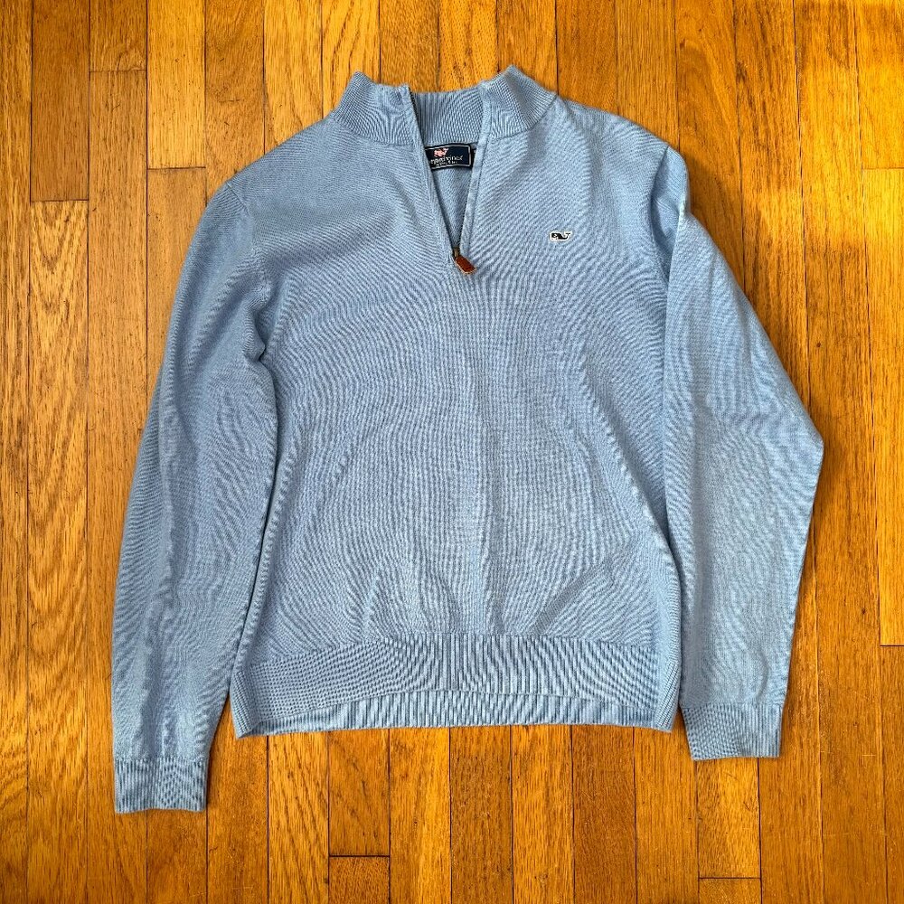 Vineyard Vines Blue Quarter Zip Sweater 100% Cotton